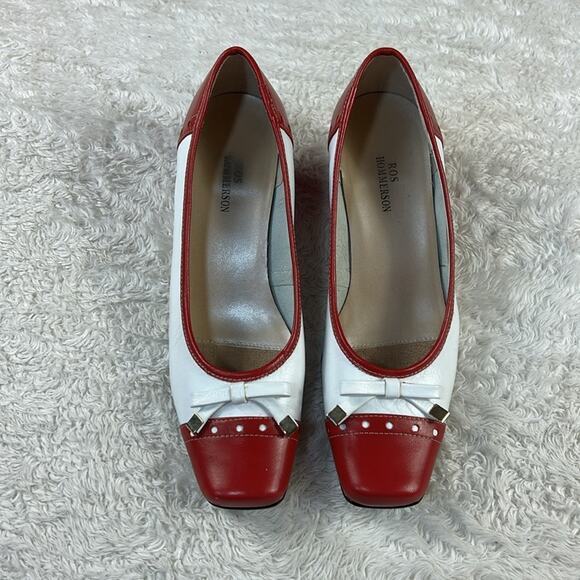Vintage 90s Ros Hommerson red white saddle shoe low heeled square toe pumps, 6 - Picture 2 of 10